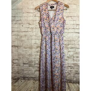Bo Bel Maxi Dress Womens Medium Satin Pastel Zig Zags Full Length Flowy